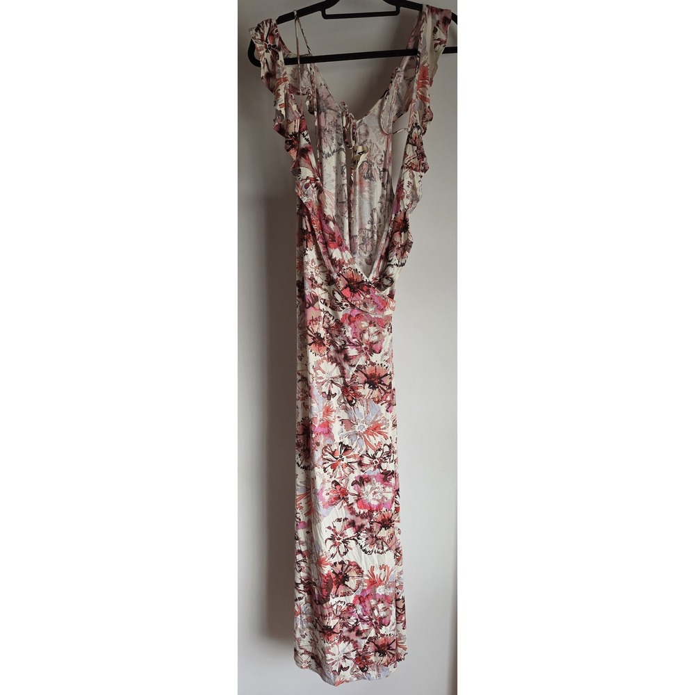 PPLA Floral Maxi Dress Women L Pink Multi Sleeveless V-Neck Sundress Gown